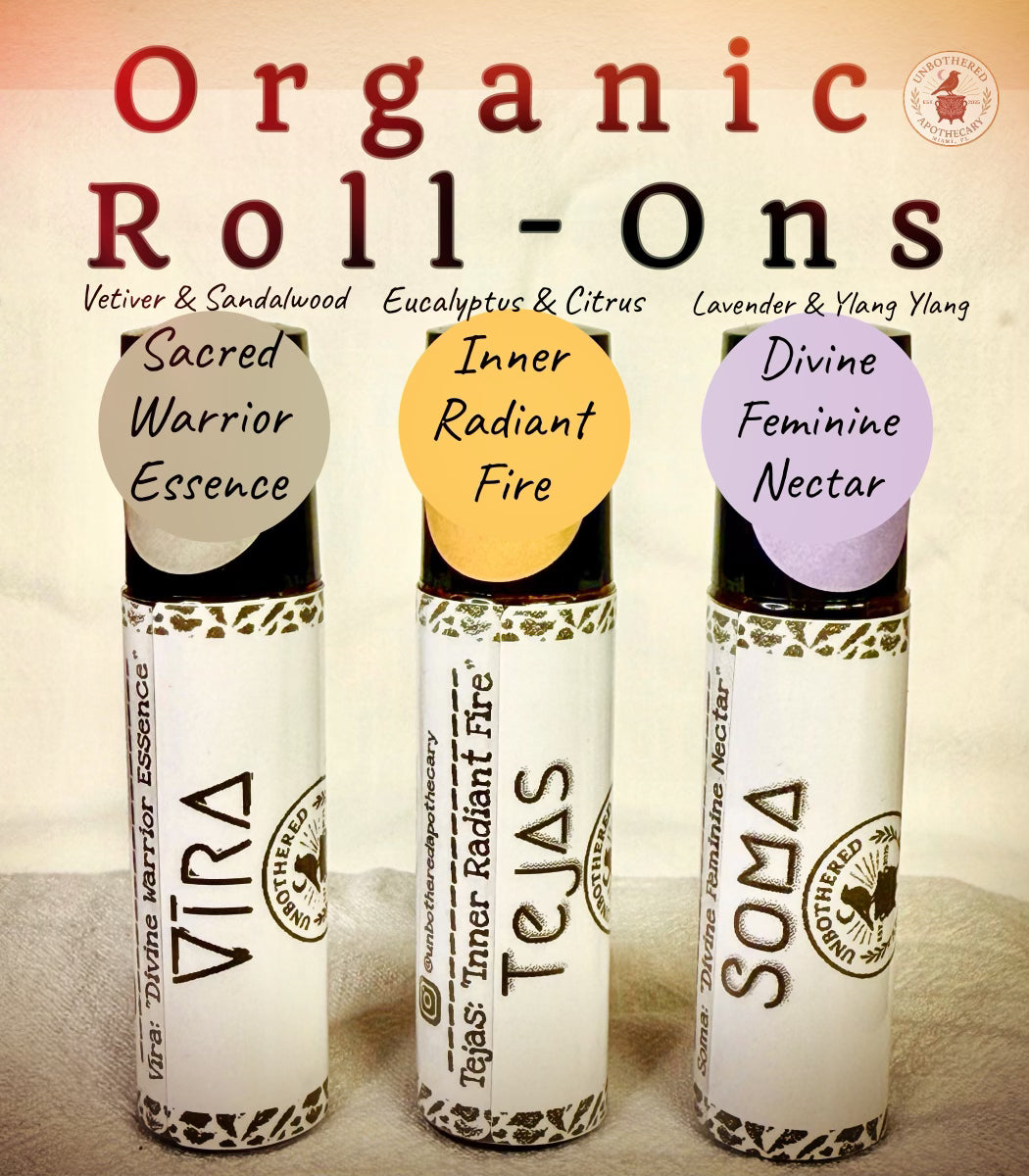 Organic Aromatherapy Roll-Ons – 10 ml – Five Botanical Blends for Yoga & Meditation